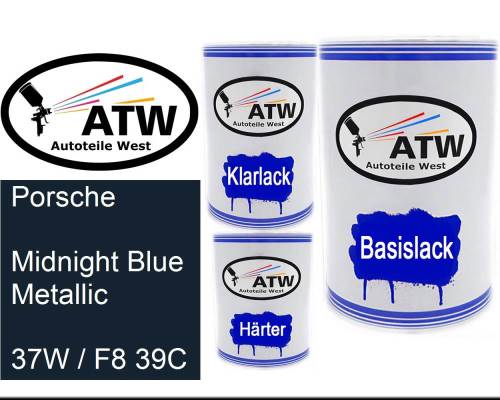Porsche, Midnight Blue Metallic, 37W / F8 39C: 500ml Lackdose + 500ml Klarlack + 250ml Härter - Set, von ATW Autoteile West.